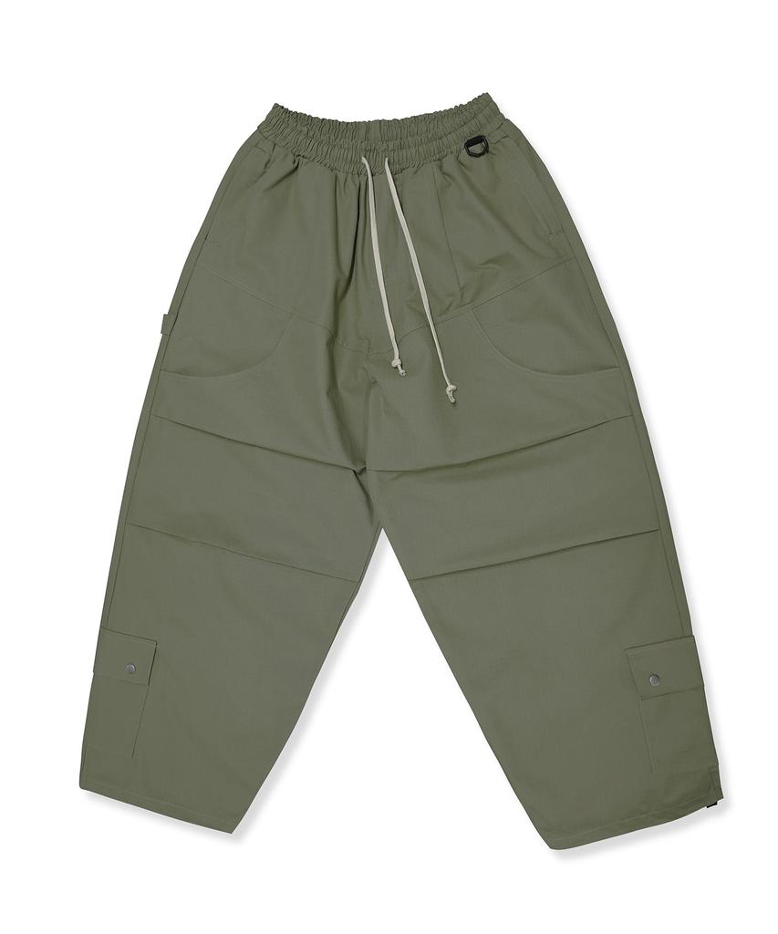 Deuneiji Balloon Double-Pleat Wide Low Pocket Pants Khaki 0353