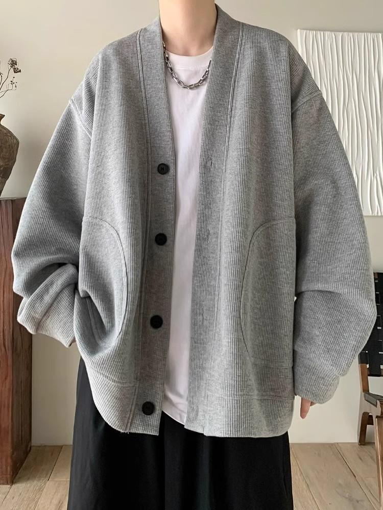 High-end men s sweater heavy V-neck waffle lazy style spring and autumn handsome men s suit M