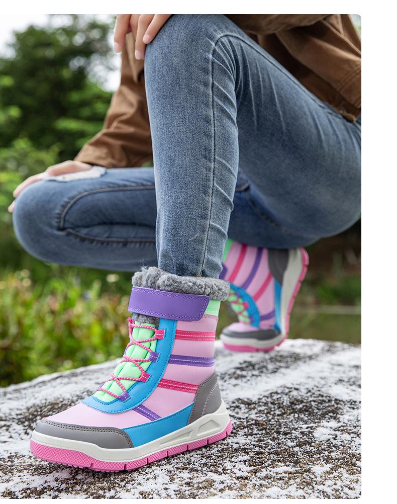 2025 Neuer Stil Kinder Winter Schneestiefel, Verdickt & Kältebeständig, mit Warmem Baumwollfutter & Einfachem Klettverschluss.