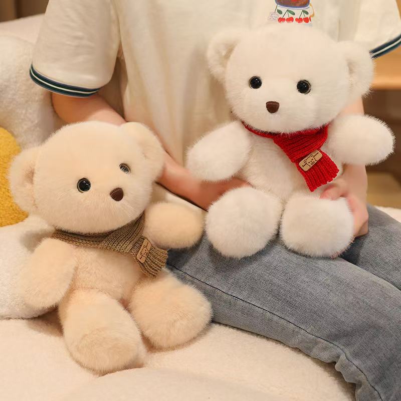 30cm Simulation New Scarf Bear Doll Stuffed Plush Toy Cartoon Anime Pillow for Children's Birthday Gift Cute and Fun Doll