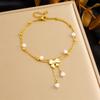 18K Gold Plated Layered Butterfly Shell Pearl Anklet, Dainty Double Chain Foot Bracelet for Women, Beach Jewelry