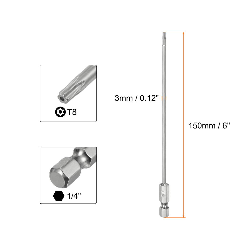 1/2/5pcs Security Torx Bit 1/4" Hex Shank 6" Long T8//T10/T15/T20/T25/T27/T30/T40 Screwdriver Torx Head with Hole
