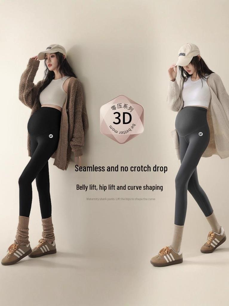High Waist Maternity Leggings - Velvet-Lined, Slimming, Warm Yoga Pants for Spring & Autumn