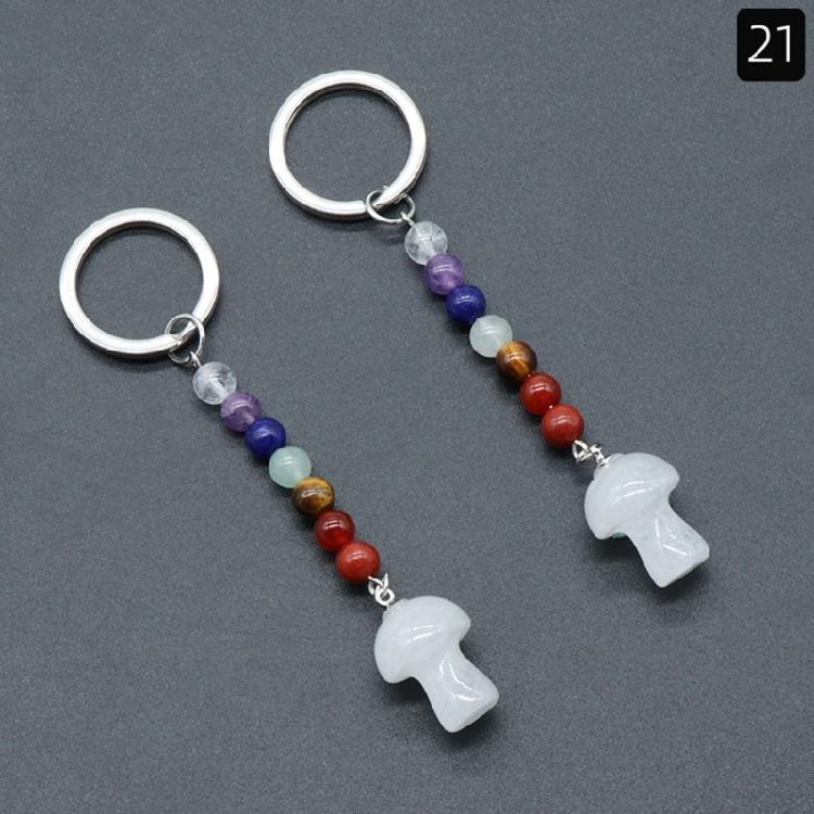 Key Chains Plant Jewelry Mushroom Shape Stone Alloy Material Key Rings for Keys
