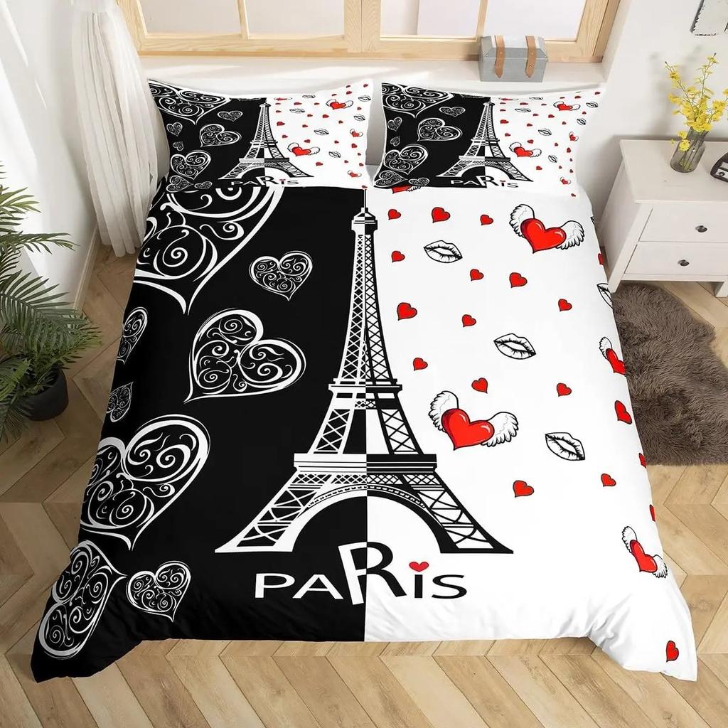 Vintage Eiffel Tower Duvet Cover Set Modern 3D Paris Theme Bedding Sets World Famous City Landscape Comforter Cover Quilt Cover