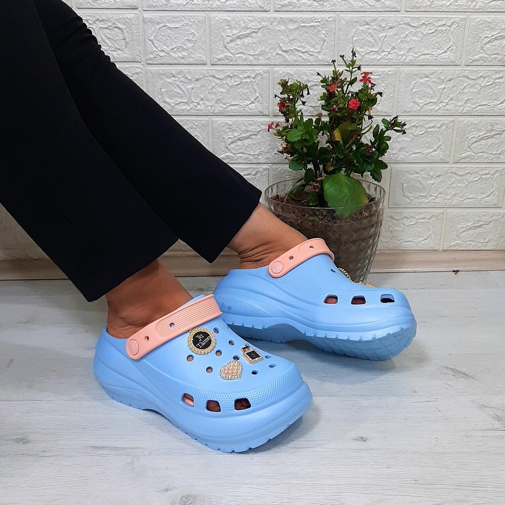 Sonimix 16001 Baby Blue-Powder Thick Soled Stone Crks Women's Slippers