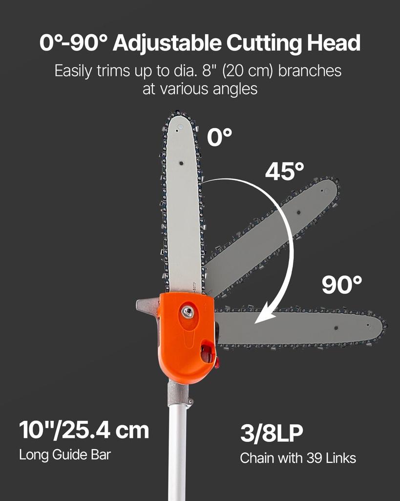 Gas Pole Saw, 43CC 2 Stroke Gas Powered Pole Saws with 30.48 Cm Cutting Bar, Cordless Tree Trimmer with Rotatable Head, 2.16 To 3.66 M Extendable,