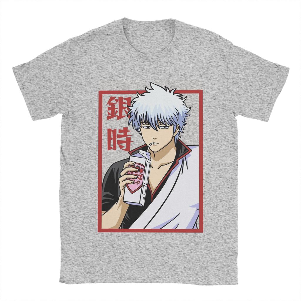 Casual Gintamas T-Shirt Men Crewneck Pure Cotton T Shirts Gintoki Sakata Short Sleeve Tee Shirt Summer Clothing