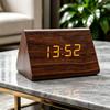 Voice-Activated Wooden Office Silent Multifunctional Digital Clock with Temperature Display and Student Alarm