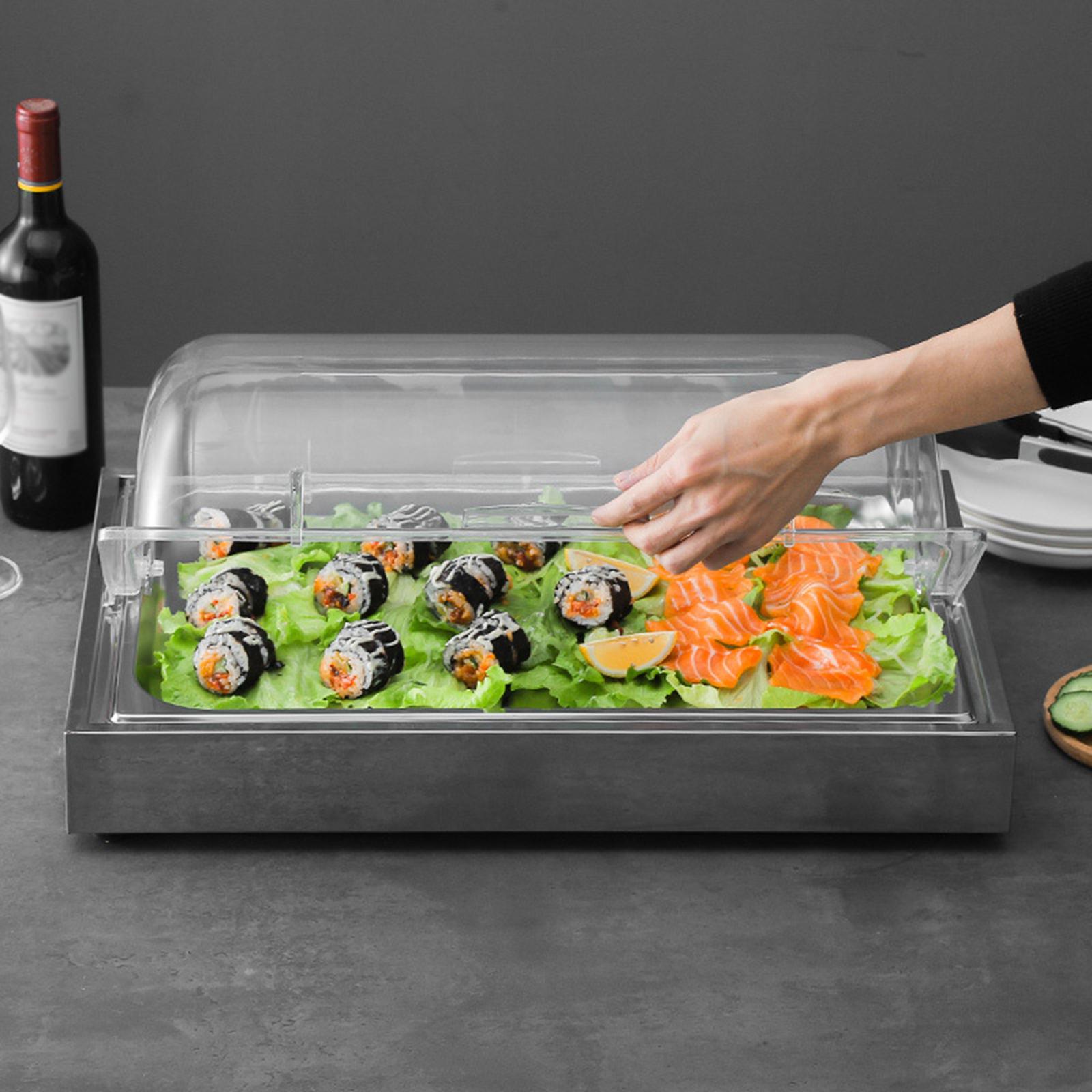 Chilled Serving Platter Buffet Food Heater Stainless Steel Cold Serving Tray Rectangle Display Plate for Party Event Restaurant Silver