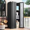 YODOLLA Tall Outdoor Garden Storage Cabinet with 3 Adjustable Shelves, Weatherproof Metal Cupboard for Garage Patio - Dark Grey