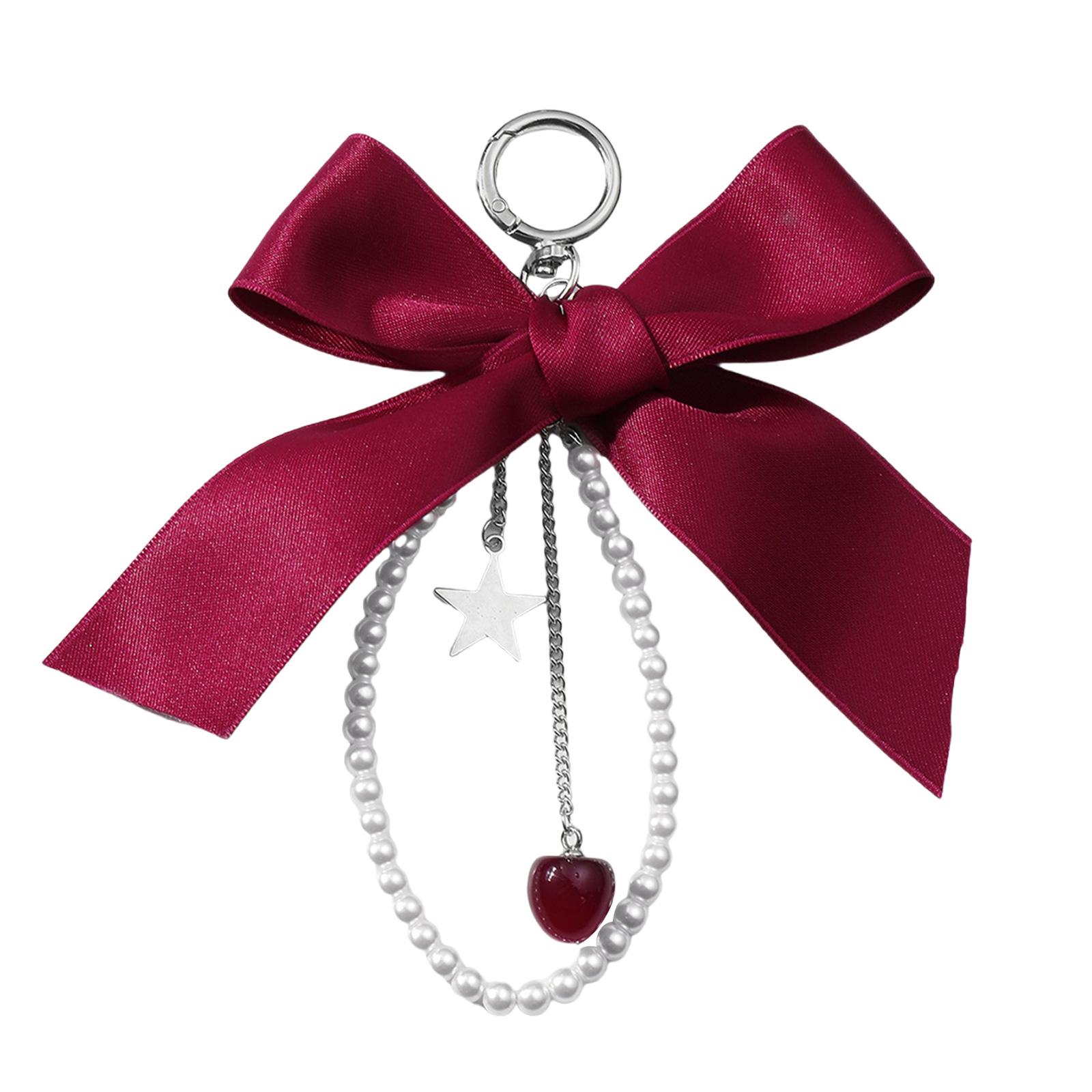 

Модный брелок для ключей Cherrys Star с бантом из ленты, прочный сплав, смола, ручная работа, для женщин, для ежедневного использования A