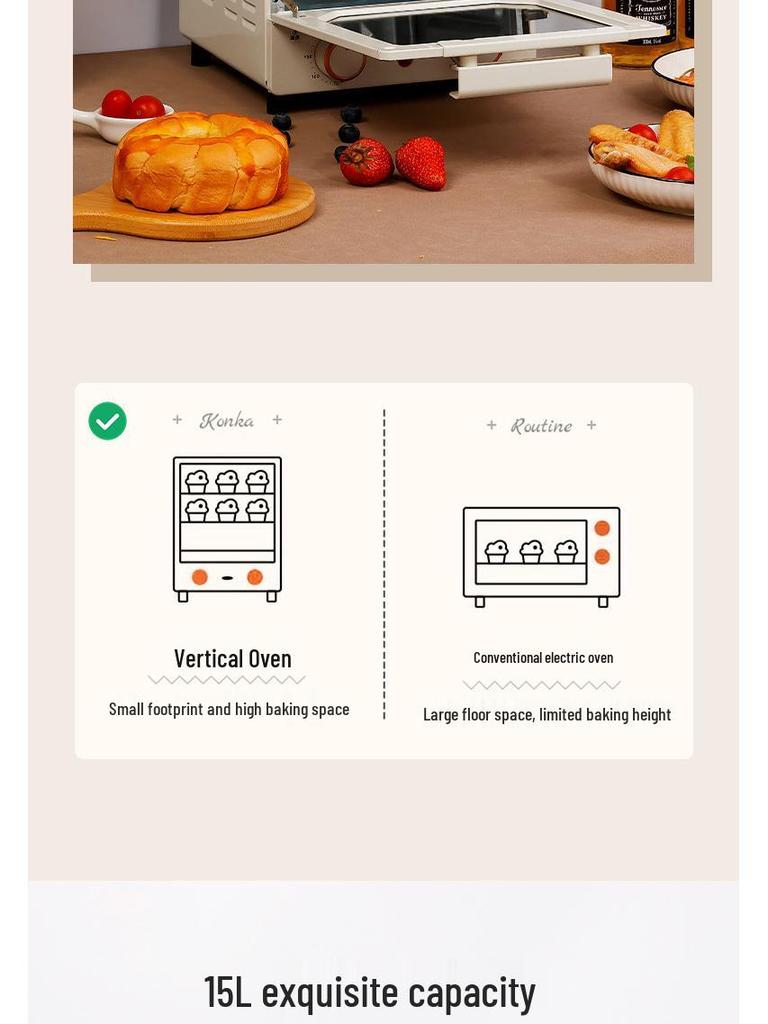 15L Large Capacity Multifunctional Electric Countertop Oven for Baking