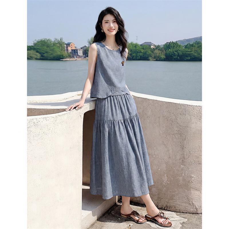 Elegant Linen Blend Sleeveless Two-Piece Set