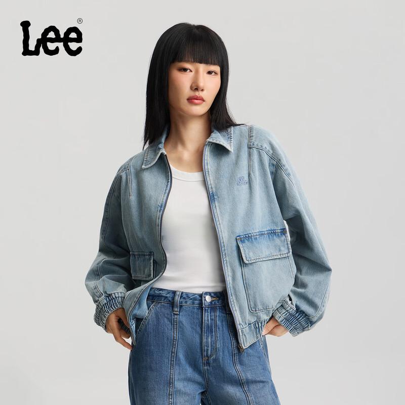 Lee Women s Loose Fit Embroidered Logo Denim Harrington Jacket M
