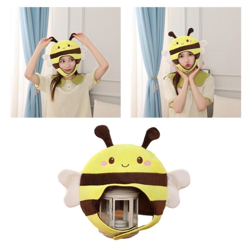 3D Honeybee Hat for Adult Children Cartoon Plush Hat Party Headgear Festival Holiday Photo Props Cap Costume Accessories