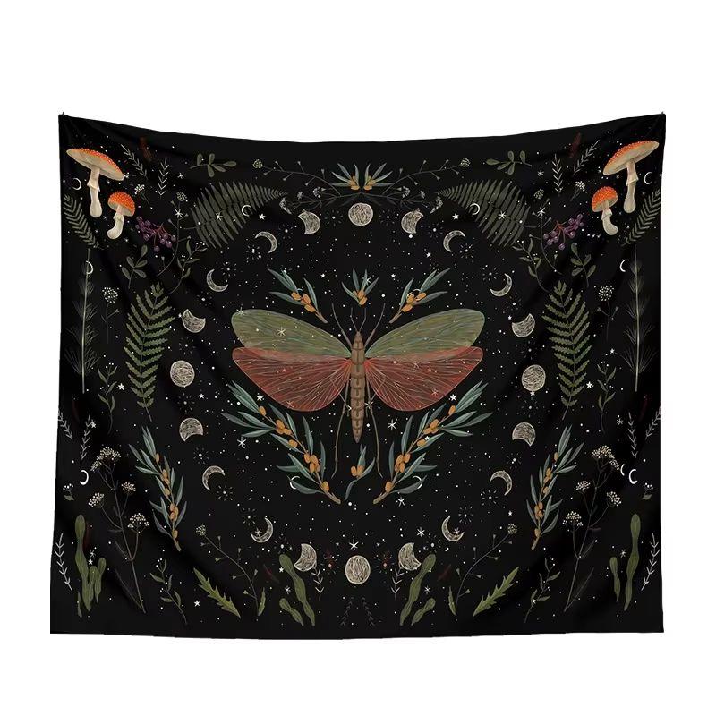 Witchy Snake Moth Mushroom Tapestry Moon Phase Forest Dark Art Wall Hanging Gothic Bedroom Dorm Decor