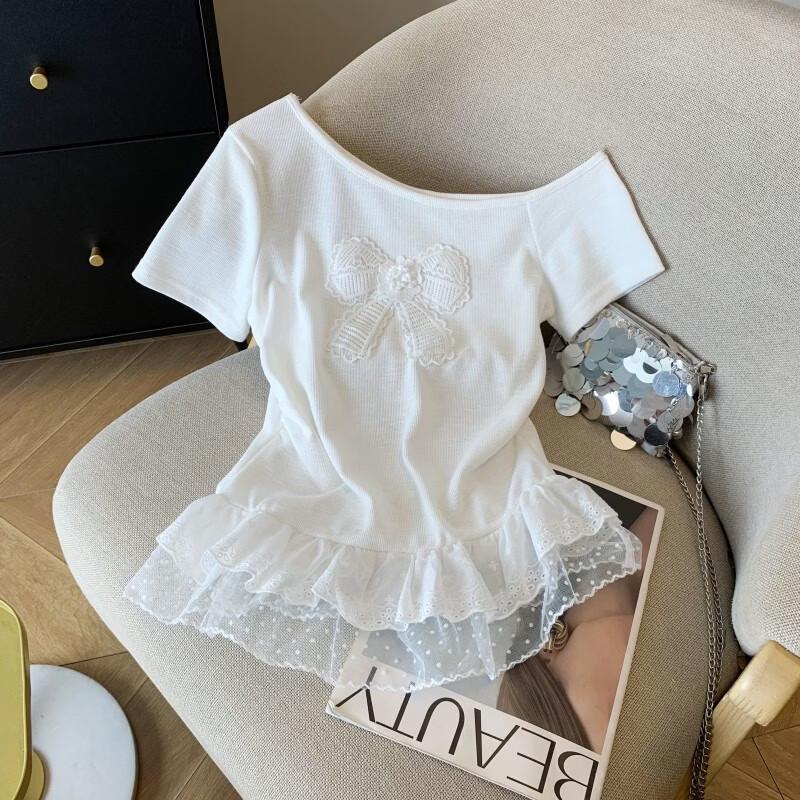 Women's Lace Bow Short Sleeve T-Shirt