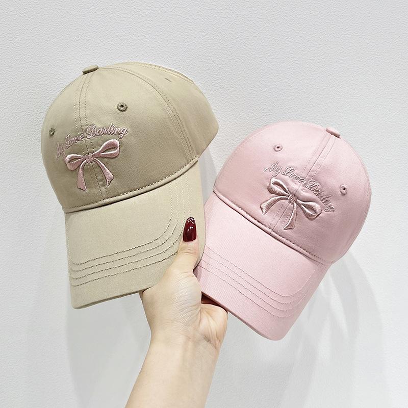 Spring/Summer Bow Embroidery Open-Top Hat: Women's Cute Ponytail Baseball Cap Fashion