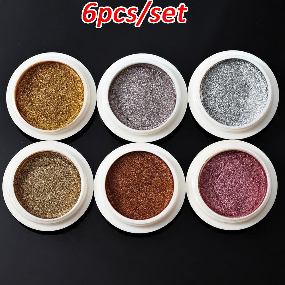 6pcs Chrome Gold Silver Nail Powder Mirror Metallic Rubbing Nail Art Glitter Pigment Rose/Golden/Silvery/Brown Nail Chrome Dust