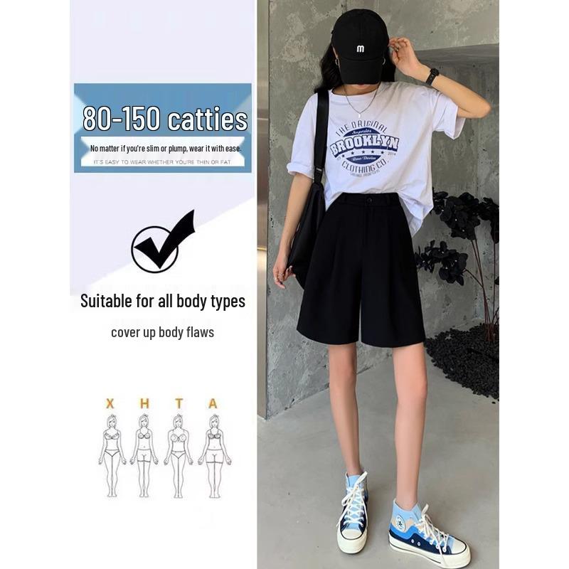 Women's High Waist Black A-line Casual Summer Shorts - Slimming, Loose Fit, Wide Leg, Mid-Length