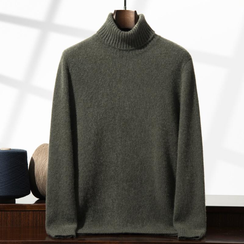 New double-strand thickened round neck cashmere sweater solid color inner sweater bottoming knitted sweater men