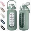 2 Liter Glass Water Bottle with Straw, Time Tracker, and Silicone Protector for Gym and Office Use
