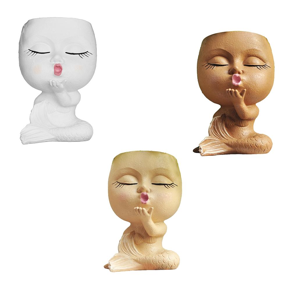 Face Planter Pots Cactus Succulent Planter Resin Closed Eyes  Face Flower Pot With Drainage Hole For Indoor Outdoor