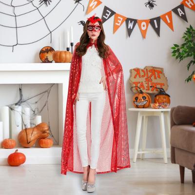 Dlouhá dámská pelerína s flitry pro dospělé na halloweenskou párty, flitrovaný plášť, kostým čarodějnická róba v plné délce pro hraní rolí, jevištní vystoupení