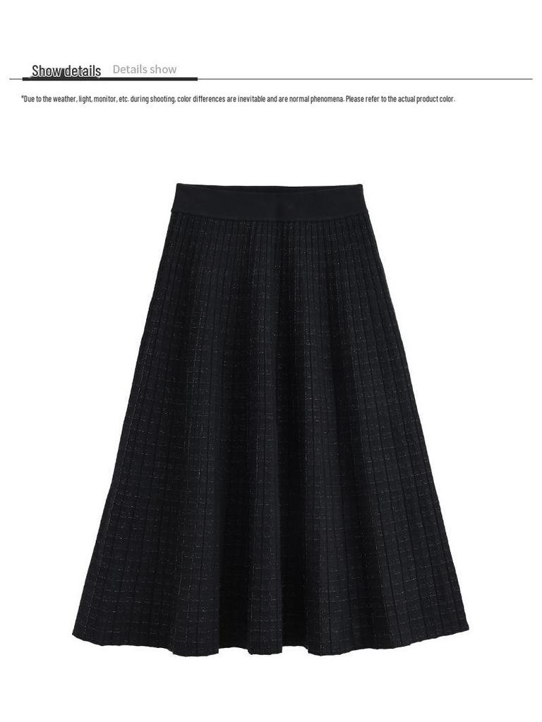 Elegant Women's French Hepburn Wool Knit Midi Pleated Skirt - Slimming 2025 Autumn/Winter Style