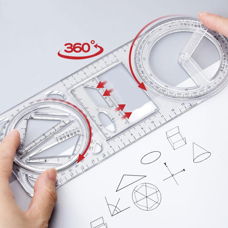 Multifunctional Ruler for School Students , Round Geometric Drawing Ruler
