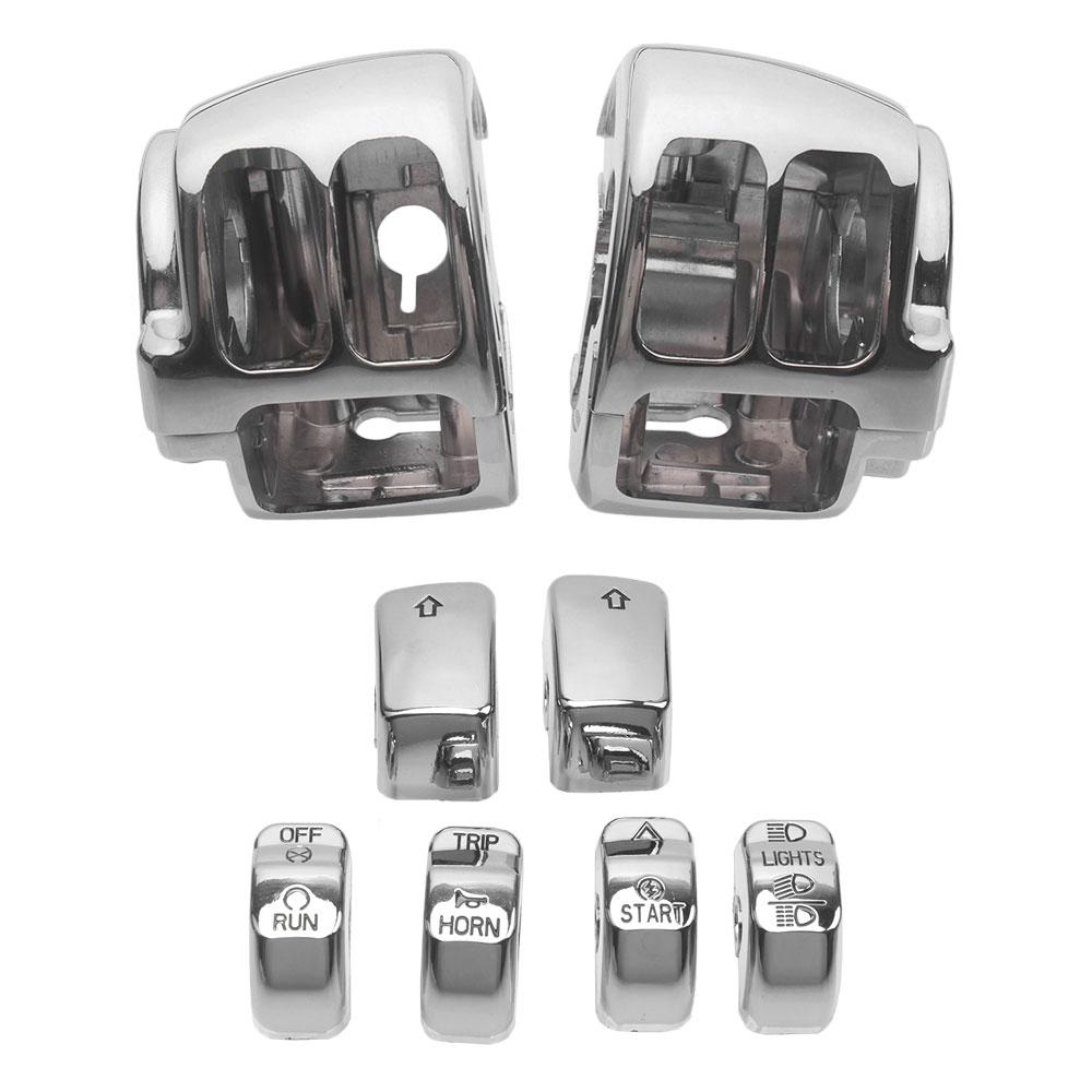 1Pair Handlebar Control Switch Housings Cover Button Caps Chrome Kit Motorcycle For Harley Sportster Forty-Eight XL1200X 2014-22