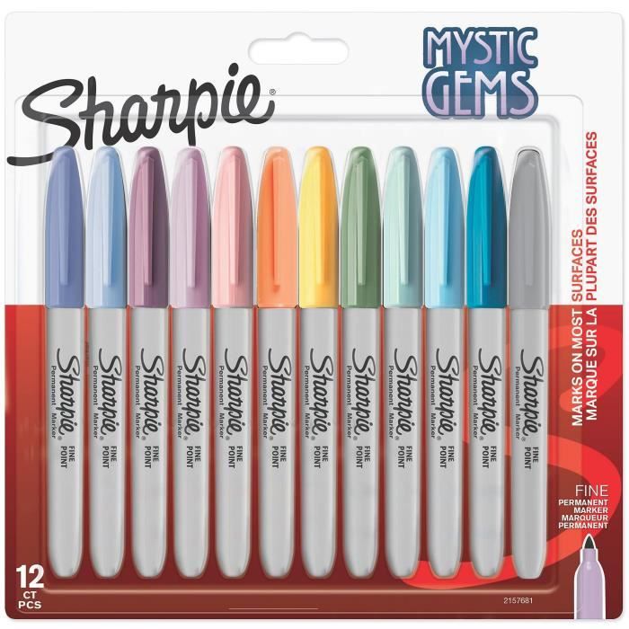 Marqueurs permanents - Mystic Gem - Assortiment de couleurs - Pointe fine - 12 pièces