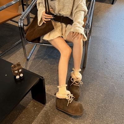 Ugly Cute Thick-soled Inner Height Increase Large Round Head Snow Boots Women's 2025 Winter New Velvet Warm Cute Bread Cotton Shoes