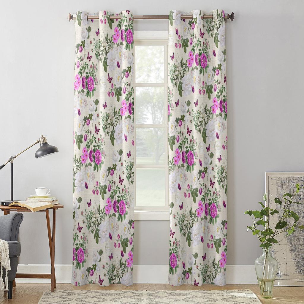 Watercolor Flowers Plant Leaves Window Curtains for Living Room Bedroom Curtain Modern Kitchen Blinds Drapes Curtains