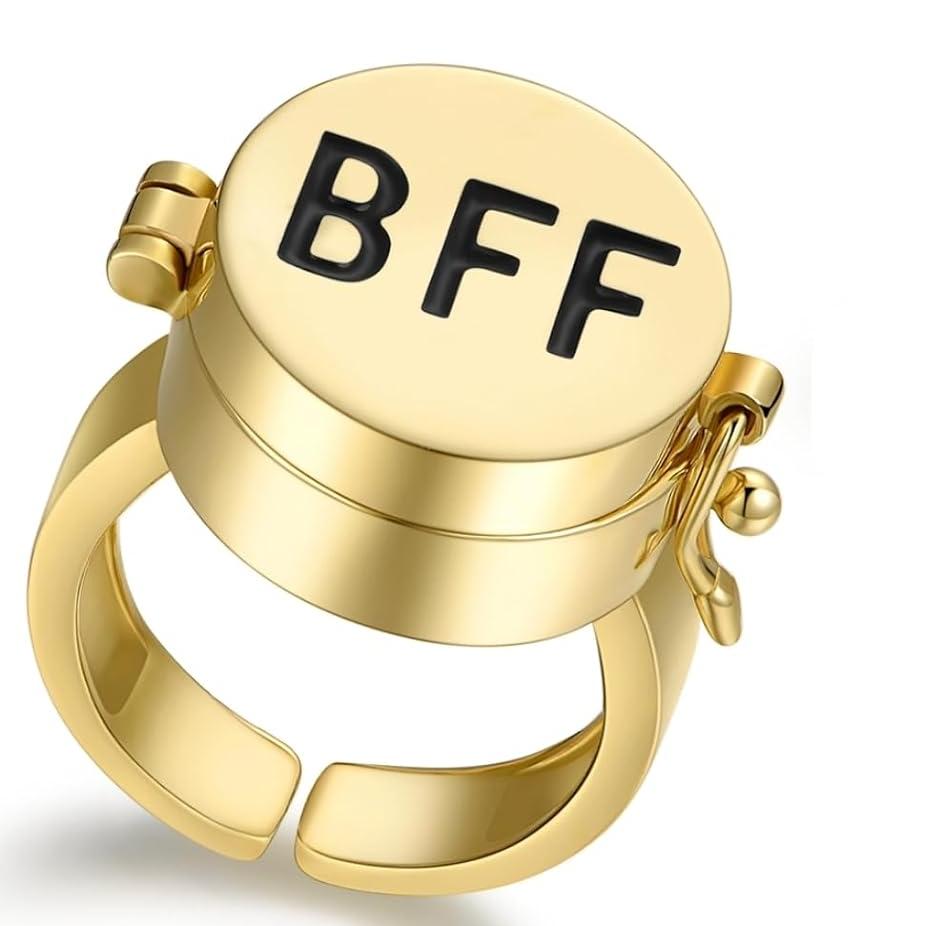 2 Pcs Gold Color Spinner BFF Matching Rings Best Friend Open Rotate Ring Forever Friendship Cute Cartoon Anime Jewelry resizable