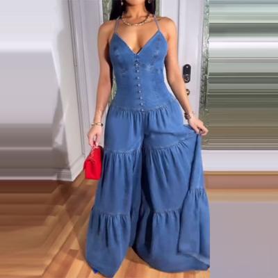 Yousheng Damen Casual Loose Overalls Jumpsuits Einteiliger ärmelloser fließender Hosen-Strampler Sommer Sexy Neckholder-Overall mit weitem Bein