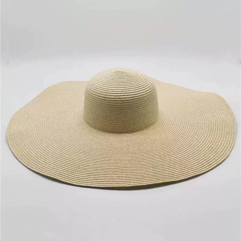 Flat-top straw hat women's straw top hat, new summer big-brimmed sun hat, seaside vacation sun hat