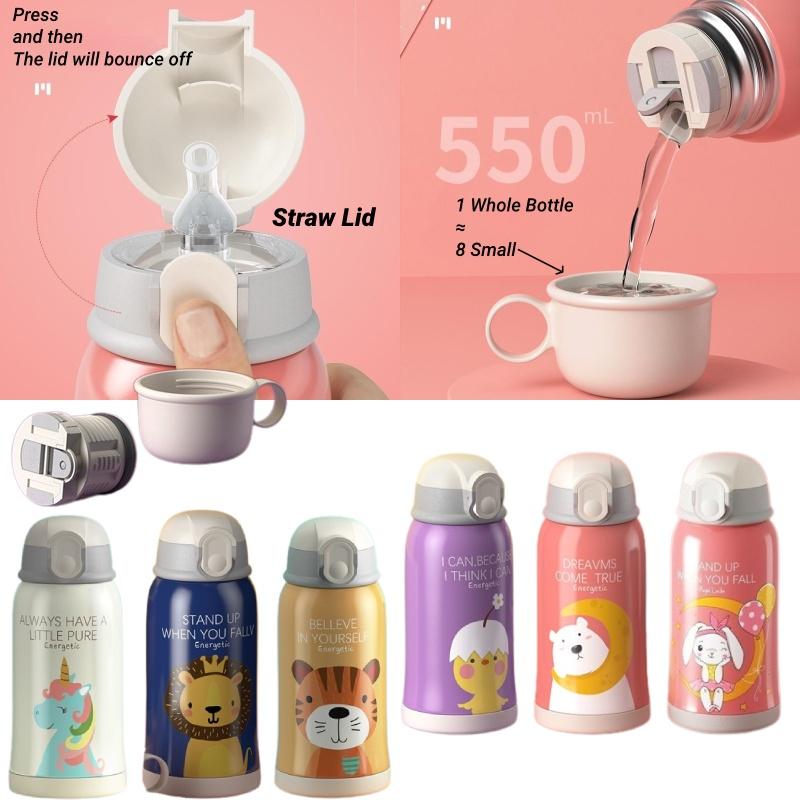 Uroczy i przenośny kubek termiczny dla dzieci Royallocke z stali nierdzewnej 316 z kreskówkowym wzorem i rękawem z postaciami)