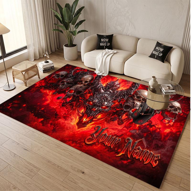 Bat Raven Theme Soft Crystal Velvet Rug Custom Name & Text Print Non Slip Floor Rug for Bedroom Living Room