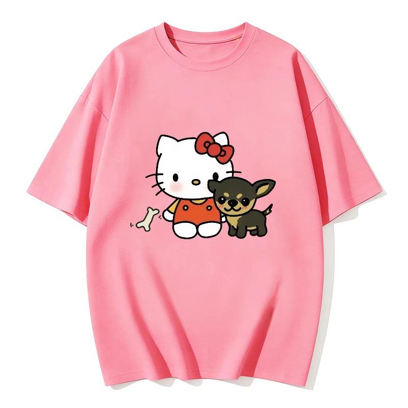 Hello Kitty Cartoon Printed Short Sleeve Cotton Tshirt 2026 Summer Casual Fashion Women Tshirt Y2K Fun Round Neck Womens Top