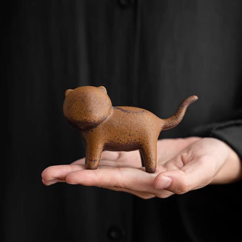 Vintage Glazovaná Keramická Figurka Kočky pro Čajový Pet Set Gongfu Čajový Set Příslušenství Pěstovatelná Dekorace Dárek