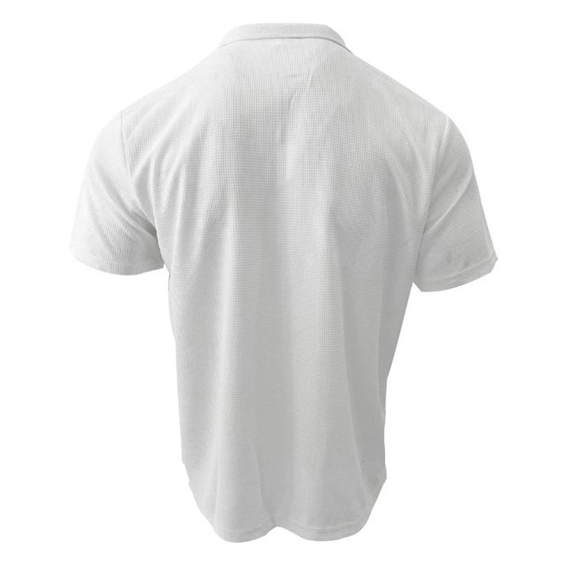 Summer Men's Casual Short Sleeve T-shirt Solid Color Waffle Plaid Slim Business Casual Shirt Outdoor Sports Pullover POLO Shirt