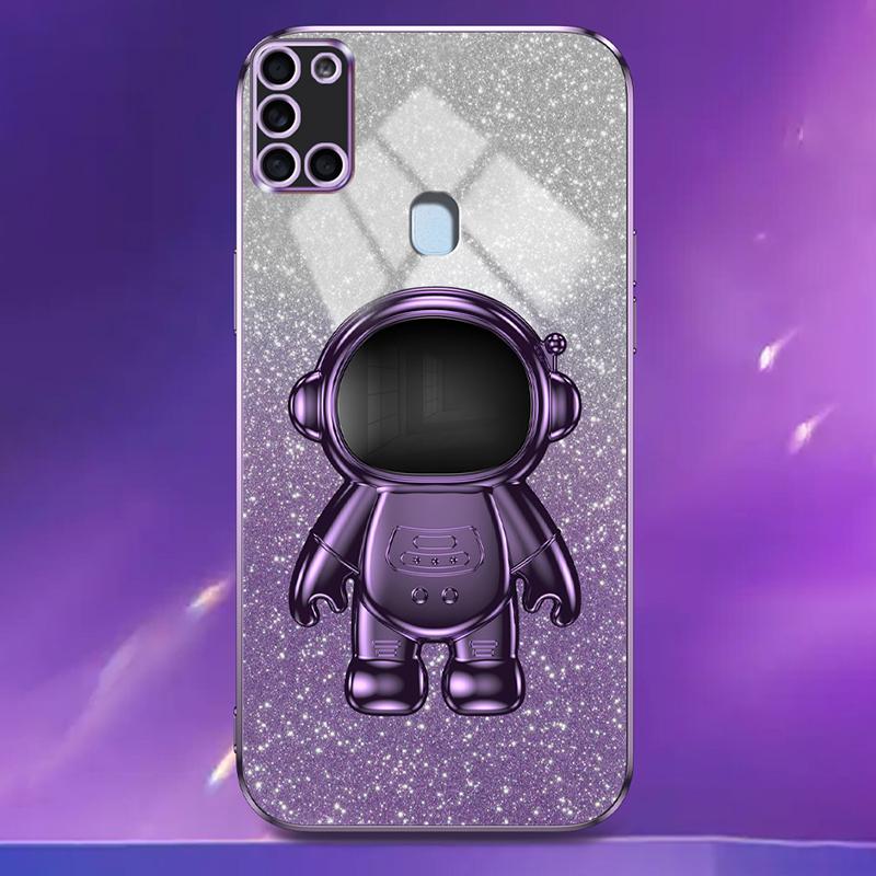 For Samsung Galaxy A21s Anti-scratch Phone Shell PC+TPU Phone Cover Case with Astronaut Kickstand