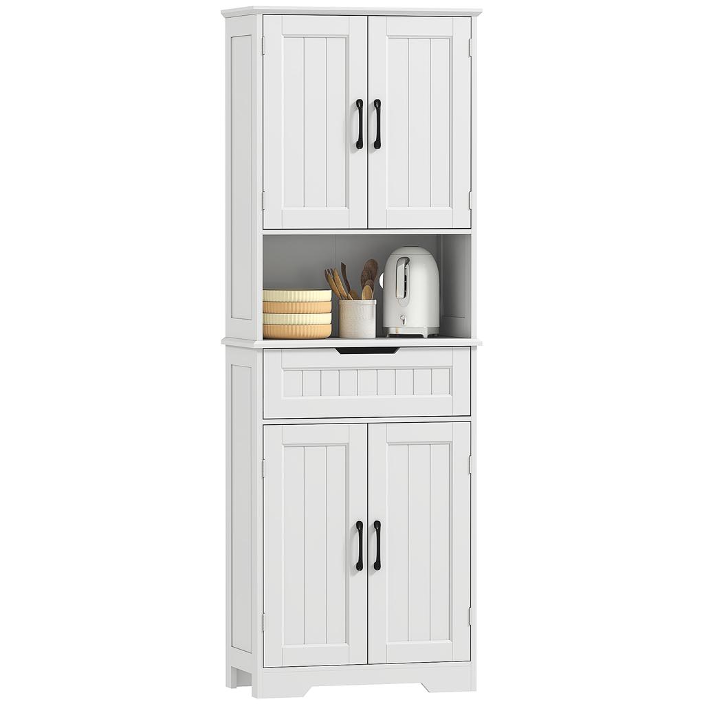 172 Cm Tall Kitchen Pantry Cupboard W/ Small Open Counter, Freestanding Kitchen Cabinet W/ 2 Adjustable Shelves, White