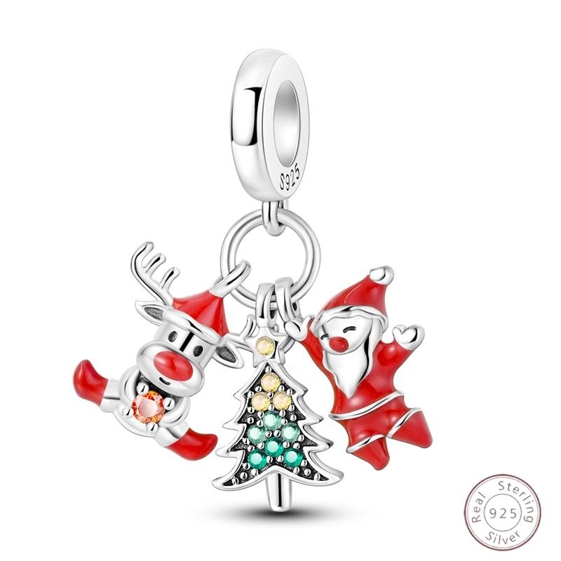 Christmas Charm Bead Pendant Copper Christmas Elk Santa Snowman Claus Charm Fit Original Bracelet Women Diy Jewelry