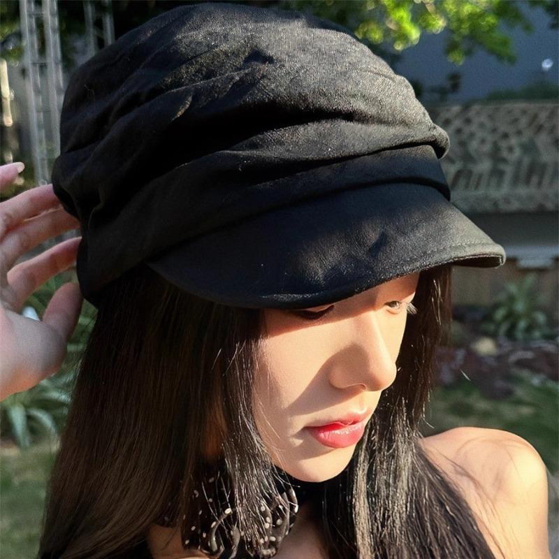 Retro Yamamoto style thin breathable washed linen pleated design octagonal hat temperament show face small equestrian hat