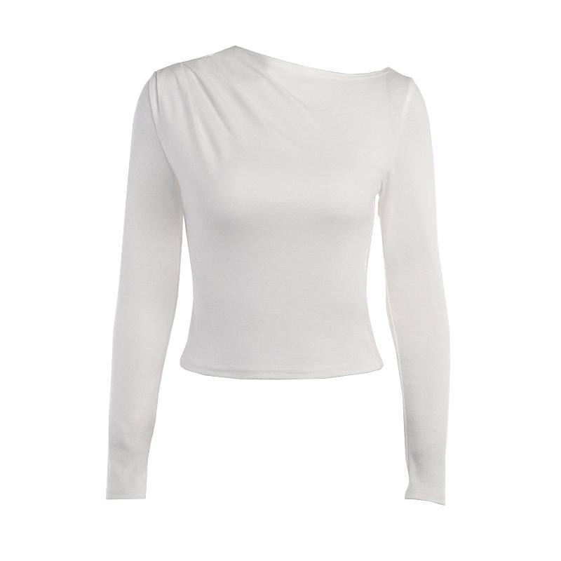 New INS Autumn/Winter Solid Color Asymmetrical Ruched Long Sleeve Slimming T-shirt Base Layer
