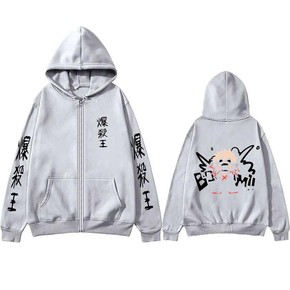 Anime My Hero Academia Bakugou Katsuki Reißverschluss Hoodie Herren Damen Freizeit Cosplay Zip-Up Jacke Männlich Manga Lustiges Sweatshirt