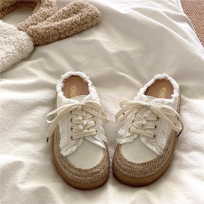 New lazy vacation half-drag canvas shoes women's summer outer wear bag head lazy cool slippers